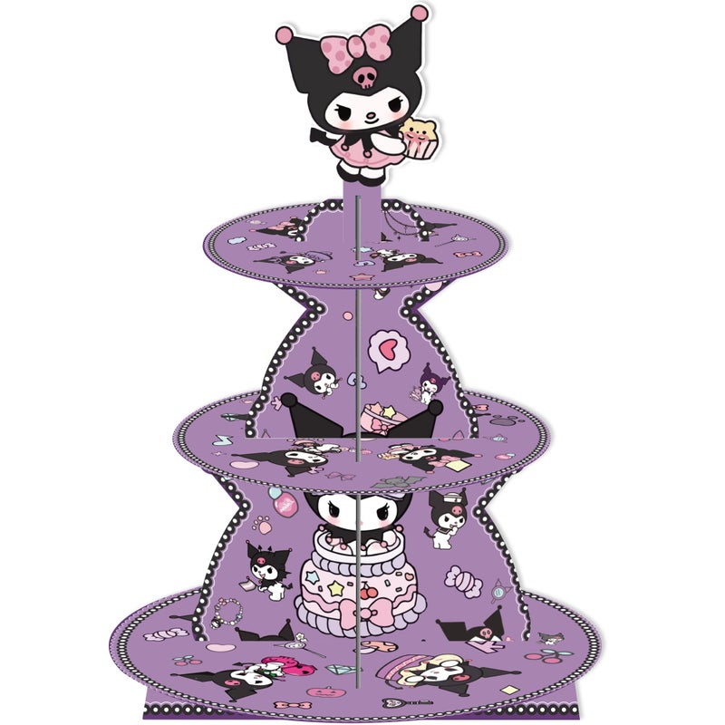 زينة عيد ميلاد كاواي كرتونية حامل كعك أرجواني لوازم الحفلات 3 طبقات حامل كعك ورقي عرض الحلويات لزينة عيد الميلاد