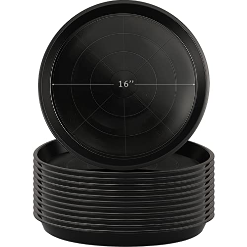 Eccliy 12 Pcs Plastic Plant Saucers Round Plant Tray Large Flower Pot Heavy Duty Planter Water Trays Thick Planter Drip Saucers for Indoors and Outdoors16 InchBlack - Image 1