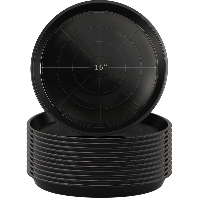 Eccliy 12 Pcs Plastic Plant Saucers Round Plant Tray Large Flower Pot Heavy Duty Planter Water Trays Thick Planter Drip Saucers for Indoors and Outdoors16 InchBlack - Image 2