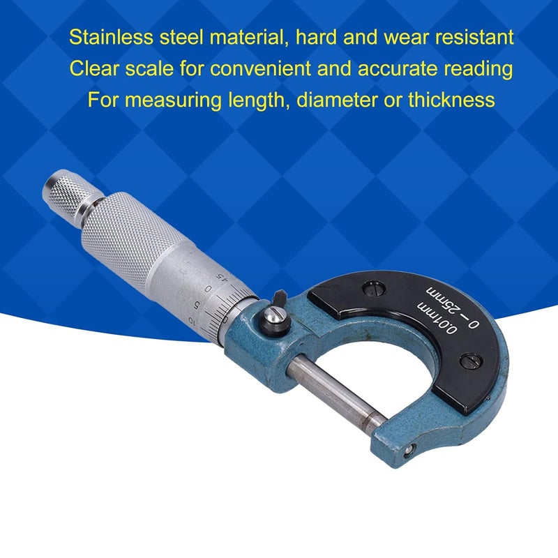 Outside Micrometer, Clear Scales Portable Stainless Steel Thickness Micrometers Easy Operation Durable for Machinery Equipment(0-25mm) - Image 4