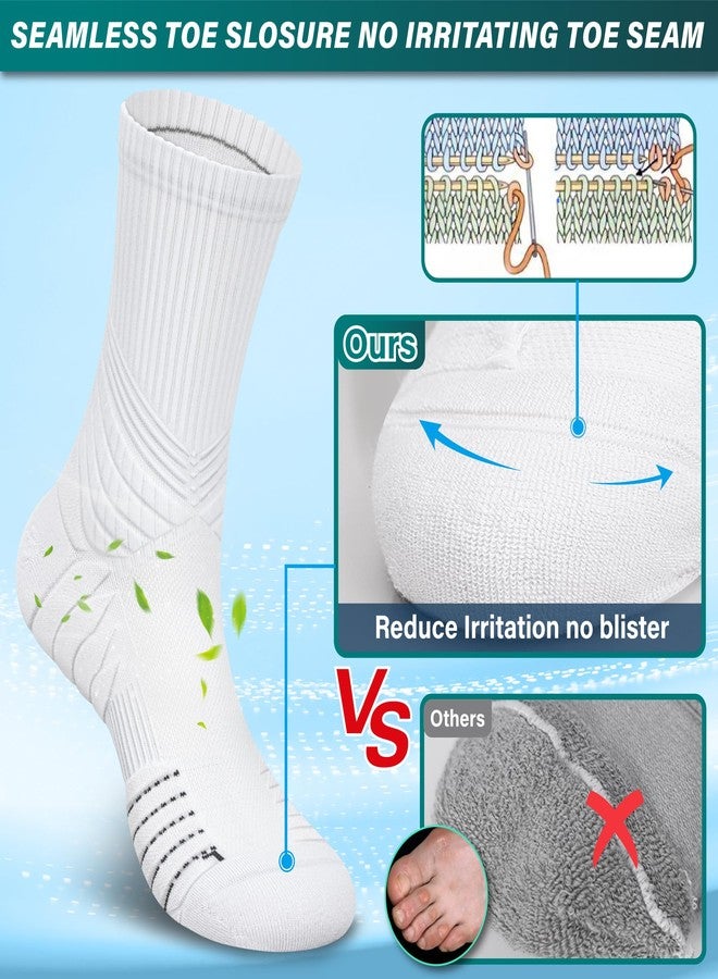 Hylaea Compression Running Socks for Men, Coolmax Anti-Blister Cushion Crew Socks for Athletic Basketball Tennis, Moisture Wicking & Seamless, Elite White Large - Image 3