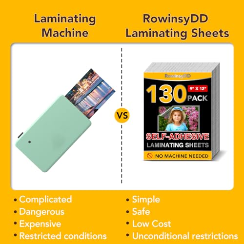 RowinsyDD 130 PCS Self-Adhesive Laminating Sheets, 9 x 12 Inches Clear Laminating Sheets No Machine Needed Self Sealing Laminate Sheets - Image 4