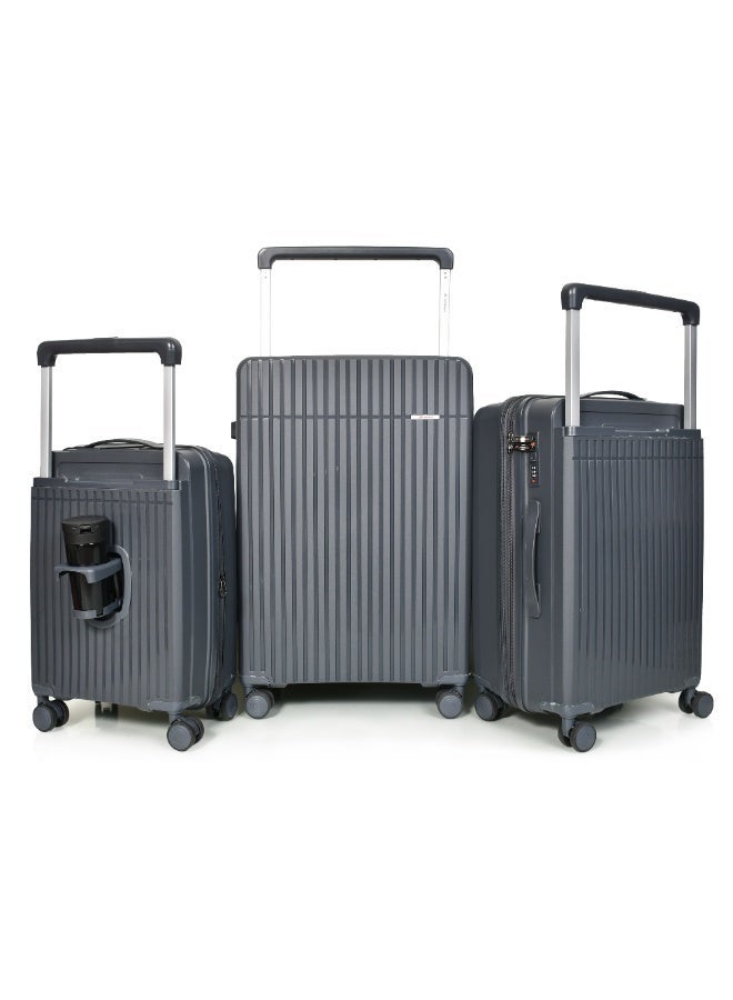 MORANO 3-Piece Polypropylene Luggage Set – Shatter-Resistant Hard Shell Suitcases (28”/24”/20”) – Dark Grey - Image 2