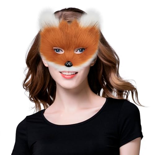 hbbhml Animal Fox Wolf Mask Halloween Party Cosplay Costumes Props Plush Cat Half Face Masks Carnival Christmas Masquerade - Image 2