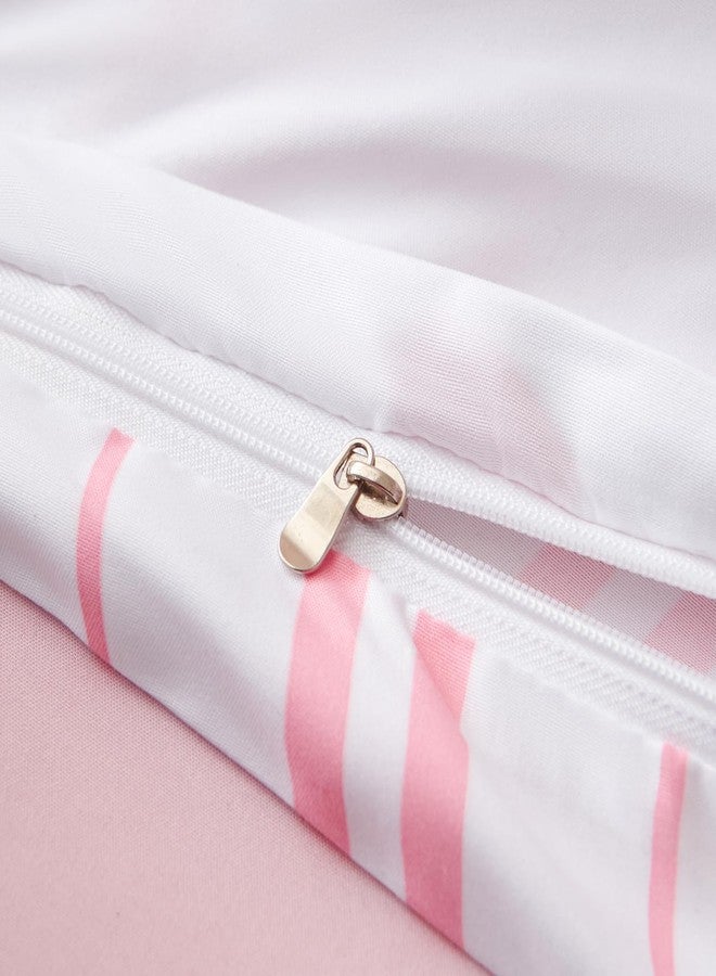 Bildenly Twin Size Duvet Cover White Pink Love Heart Striped Reversible Comforter Cover Soft & Lightweight Microfiber Quilt Cover with Zipper Closure and 1 Pillowcase - Image 5