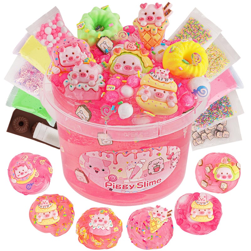 LAWOHO 300ml Piggy Slime Kit with Clay Red Clear Slime Bucket for Girls Boys with 11 Packs Cute AddIns for Kids Slime Toys Non Stick Slime Making Kit for Birthday Halloween Christmas Easter - Image 3