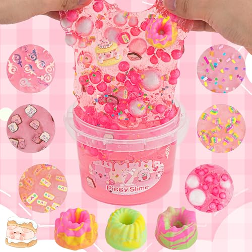 LAWOHO 300ml Piggy Slime Kit with Clay Red Clear Slime Bucket for Girls Boys with 11 Packs Cute AddIns for Kids Slime Toys Non Stick Slime Making Kit for Birthday Halloween Christmas Easter - Image 5