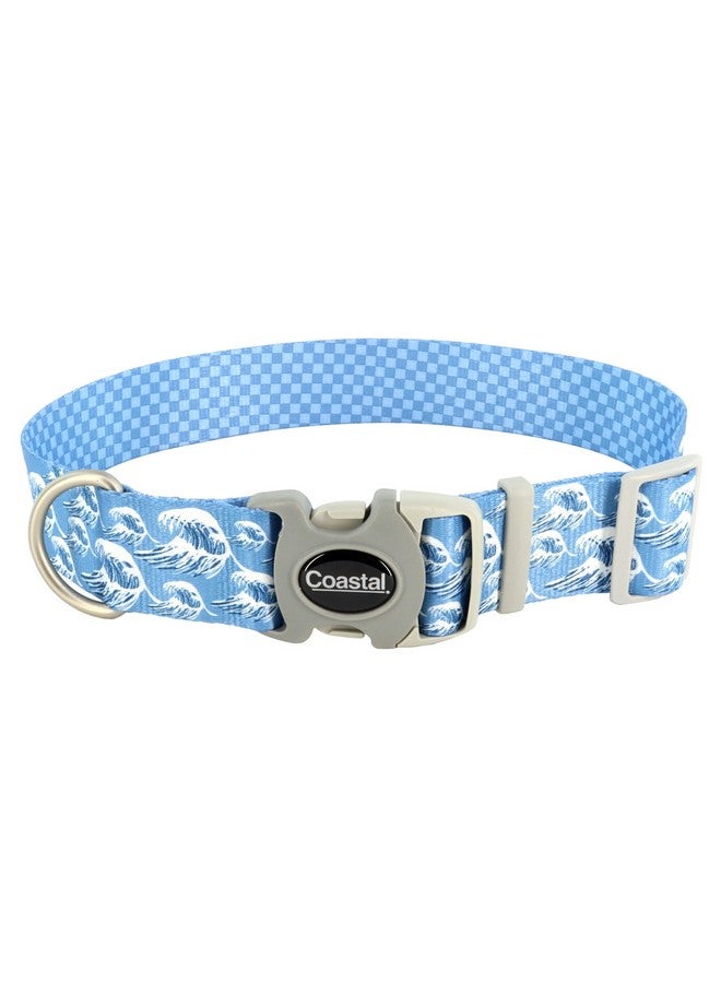 كوستال طوق كلب Coastal Pet Sublime قابل للتعديل - مشبك بلاستيكي قابل للتعديل - طوق كلب نابض بالحياة وملون بنقوش مقاومة للبهتان - أمواج زرقاء مع مربعات زرقاء، كبير - 1 1/2 بوصة × 18 بوصة - 26 بوصة - Image 1