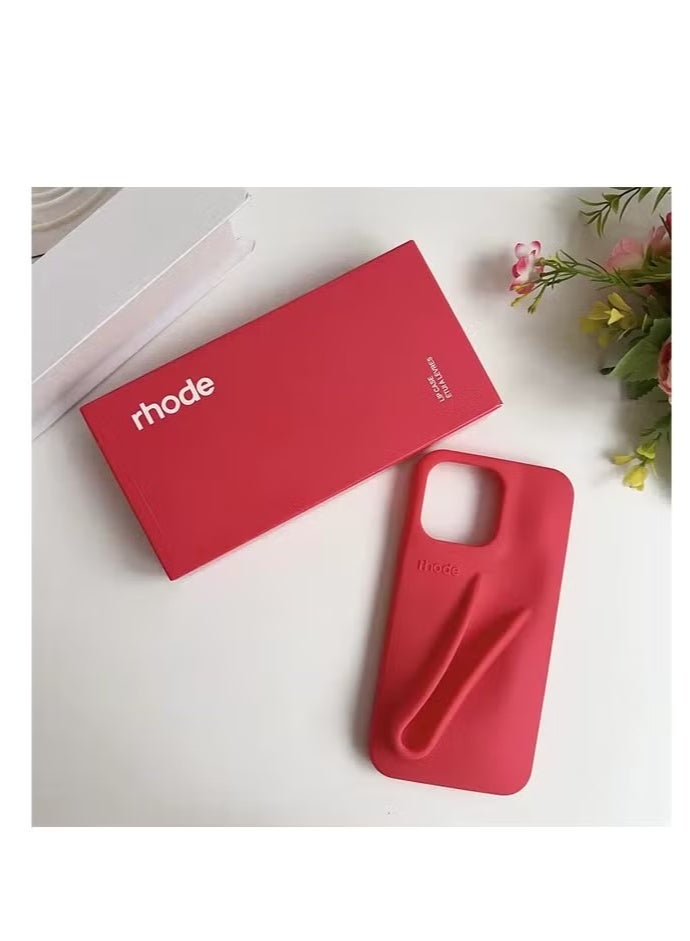 rhode iPhone 12/13 Pro Max Silicone Case Lip Holder for Cell Phone, Lip Gloss Adhesive Sleeve for Phone, Lip Holder Stick-on Phone Case, Back Stick On Holder for iPhone Phones (RED) - Image 2