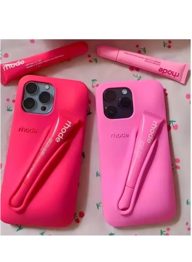 rhode iPhone 12/13 Pro Max Silicone Case Lip Holder for Cell Phone, Lip Gloss Adhesive Sleeve for Phone, Lip Holder Stick-on Phone Case, Back Stick On Holder for iPhone Phones (RED) - Image 3