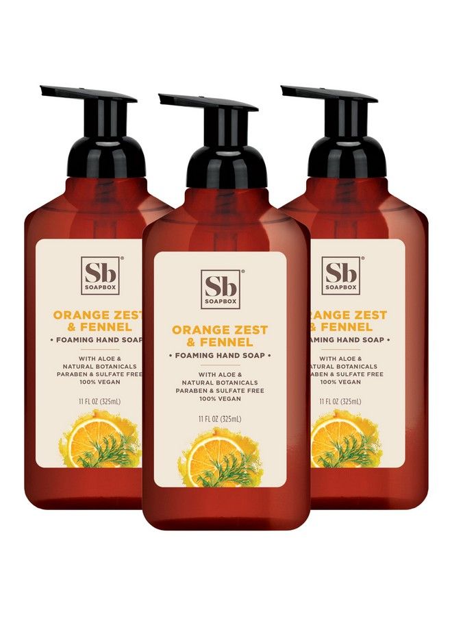 Soapbox Foaming Hand Soap Orange Zest & Fennel 11Oz Pump Bottles 3 Ct Gently Scented Moisturizing Foaming Hand Wash For Kitchen And Bathroom Vegan Cruelty & Paraben Free - Image 1