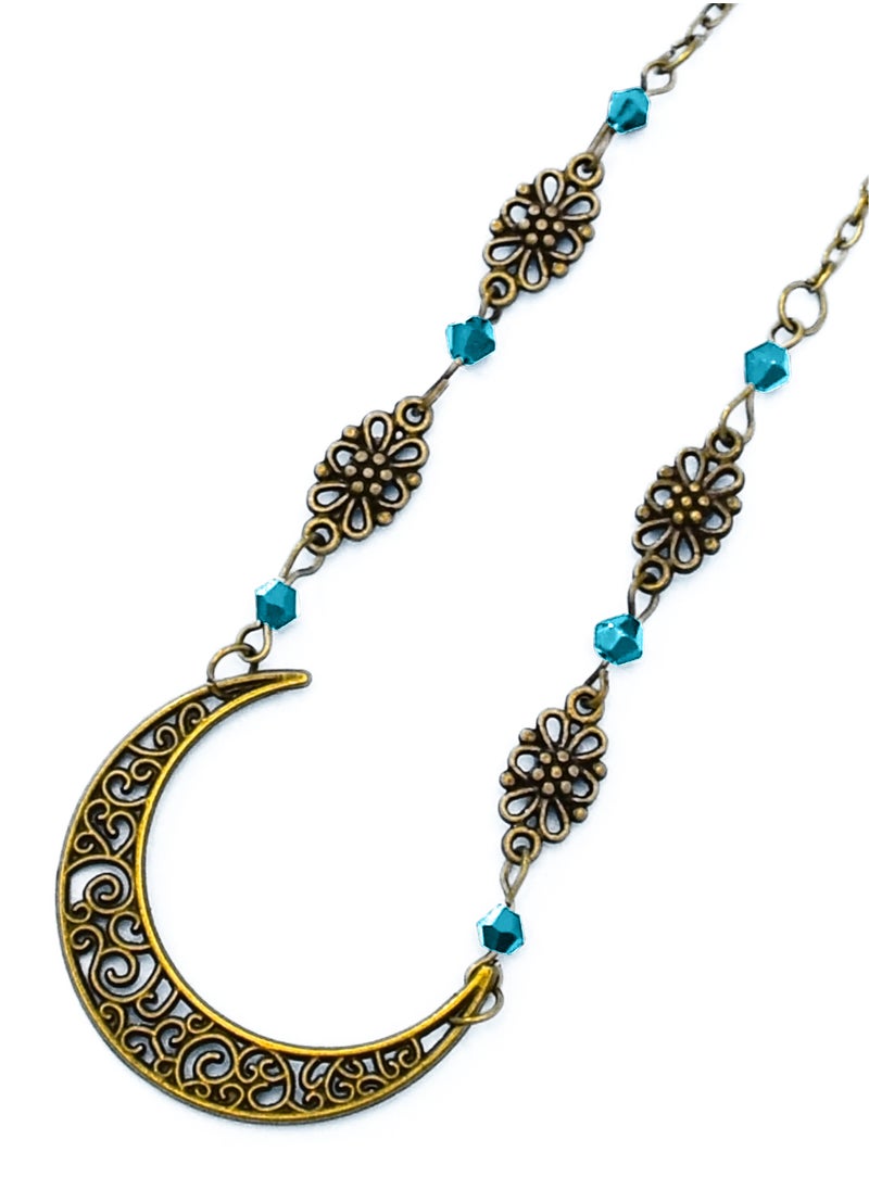 Estelle Moon Pattern Head Chain with Beads Versatile Hair Jewelry for Women Adjustable as Headband or Necklace Ideal for Parties Weddings and Casual Wear Elegant Sky Blue Crystal Water Droplets Design  - Image 2