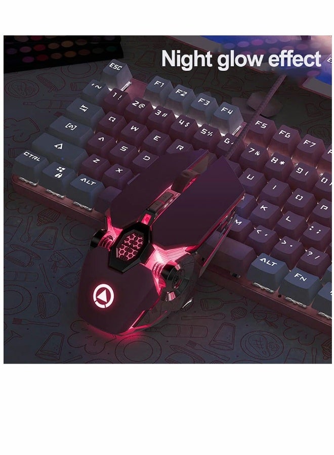 فأرة ألعاب سلكية، فأرة كمبيوتر ميكانيكية، فأرة USB بصرية وردية، 7 أزرار، دقة قابلة للتعديل حتى 3200، إضاءة خلفية RGB، صوت نقر، تناسب الفتيات اللاعبات. - Image 2