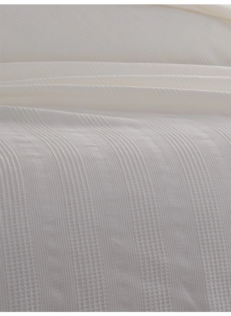 Sevim Double Waffle Blanket 210x230 cm - 100% Cotton - Honeycomb Breathable Fabric - Cream