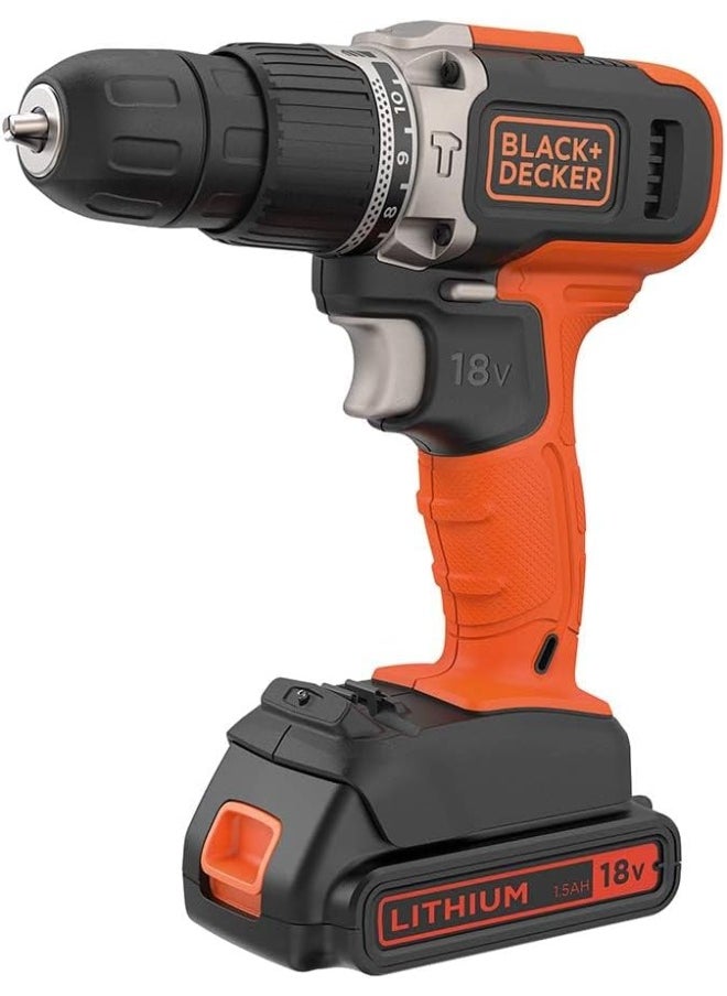 BLACK&DECKER 18V 1.5Ah 650 RPM Combi Hammer Drill with 2 Batteries in Kitbox for Metal, Wod & Masonry Drilling & Screwdriving/Fastening  - Image 1