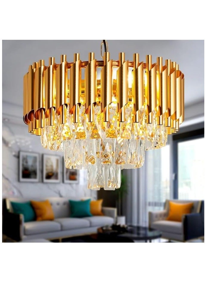 Modern Crystal Chandeliers Gold Chandelier Round Crystal Pendant Light 3-Tier Modern Chandelier Ceiling Lights for Dining Room Living Room Bedroom,500MM size,(Bulb Not Included)  - Image 1