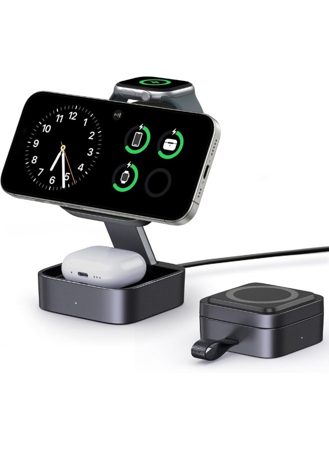 AMROAH 2026 Upgrade 3 in 1 Wireless Charger, 3 in 1 Charging Station for iPhone 12–17, AirPods 2/3/4/Pro & Watch 2–11/SE/Ultra, Foldable MagSafe 3 in 1 Charger, Fast Wireless Charging - Image 1