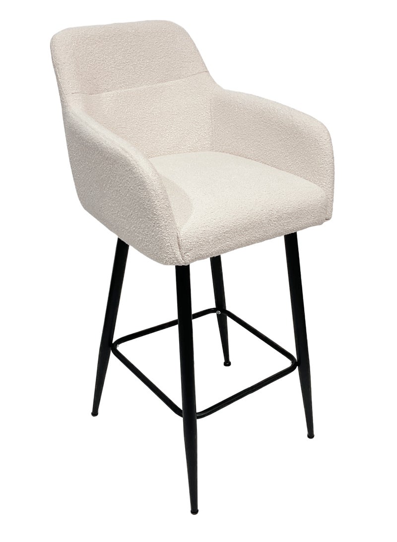 ميبل لديكور المنزل Maple Home High Bar Chair Boucle Fabric Curved Armest Backrest Footrest Black Metal Legs Wool Counter Stools Bar Kitchen Living Resturant Furniture  - Image 1
