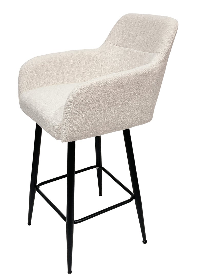 ميبل لديكور المنزل Maple Home High Bar Chair Boucle Fabric Curved Armest Backrest Footrest Black Metal Legs Wool Counter Stools Bar Kitchen Living Resturant Furniture  - Image 3