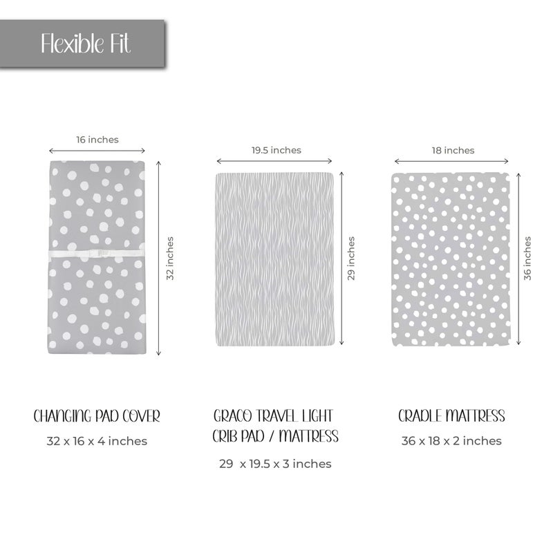 Ely's & Co. Changing Pad Cover Set | Cradle Sheet 2 Pack 100% Jersey Cotton Grey Abstract Stripes and Dots by Ely's & Co - Image 2