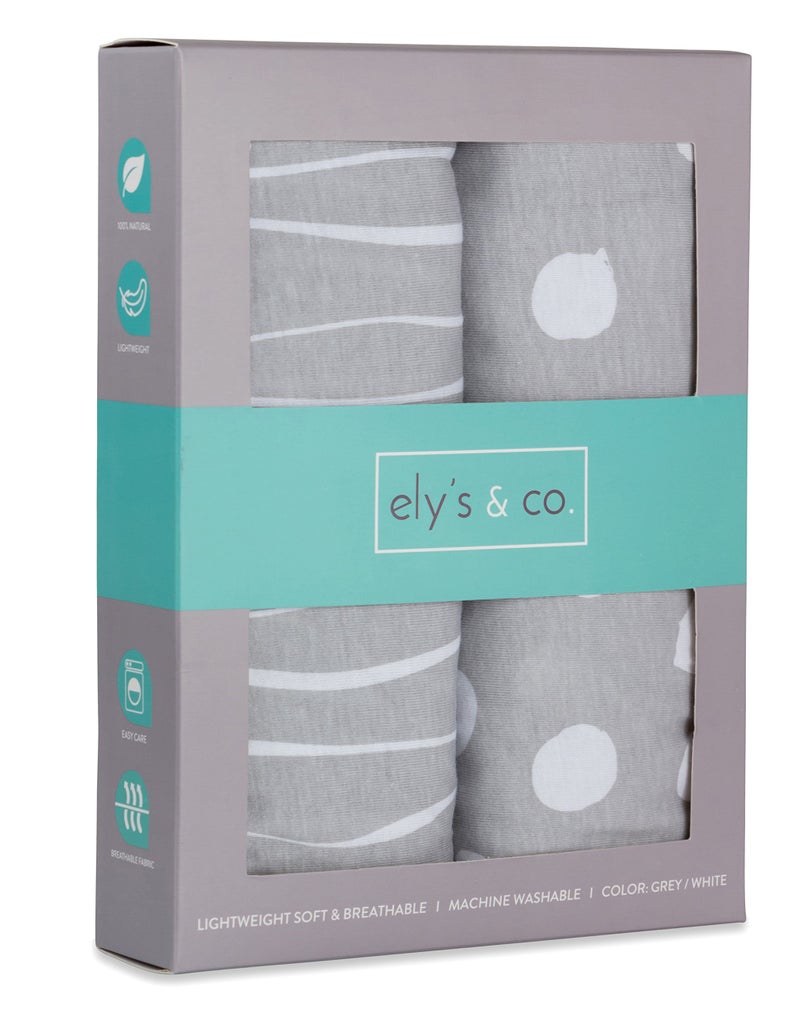 Ely's & Co. Changing Pad Cover Set | Cradle Sheet 2 Pack 100% Jersey Cotton Grey Abstract Stripes and Dots by Ely's & Co - Image 4