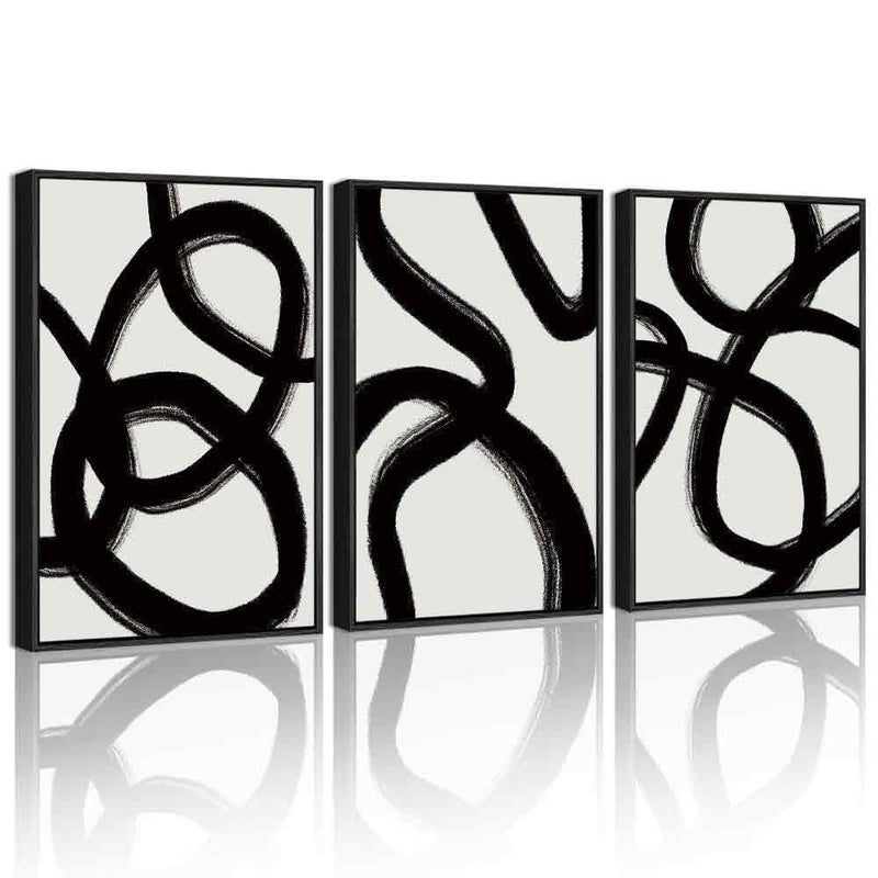 KUVIOKE Black and Grey Abstract Framed Wall Art Ink Wash Minimalist Lines Painting Artwork for Bedroom Hallway 12x16in Black Framed - Image 2