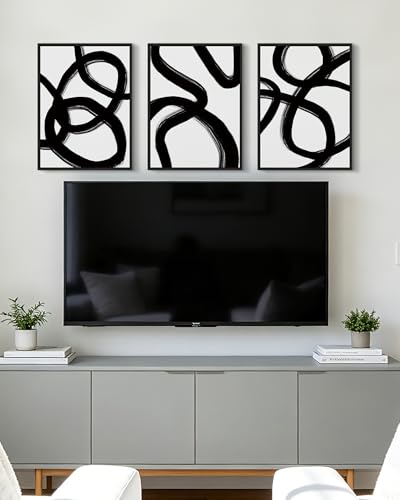 KUVIOKE Black and Grey Abstract Framed Wall Art Ink Wash Minimalist Lines Painting Artwork for Bedroom Hallway 12x16in Black Framed - Image 3