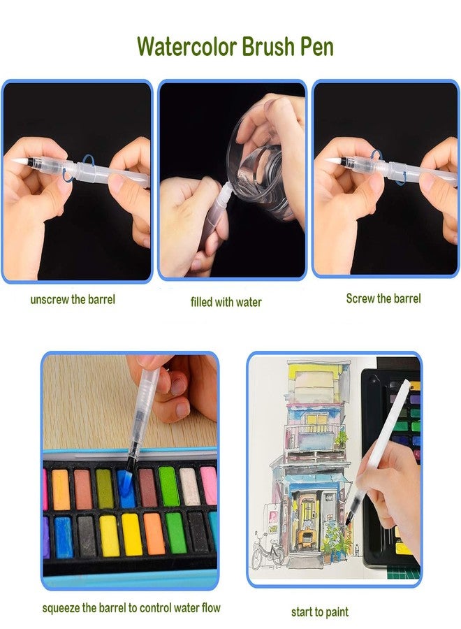 MIXJOY Portable Sketchbook Palette Set 8 Grids Mini Wood Travel Paint Palette Paint Box for Watercolor Gouache Acrylic Painting Come with Watercolor Paper Journal, Watercolor Paints, Brush Pens and a Clip - Image 5