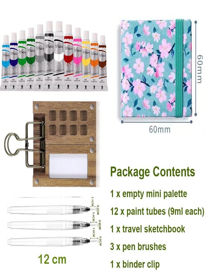 MIXJOY Portable Sketchbook Palette Set 8 Grids Mini Wood Travel Paint Palette Paint Box for Watercolor Gouache Acrylic Painting Come with Watercolor Paper Journal, Watercolor Paints, Brush Pens and a Clip - Image 2