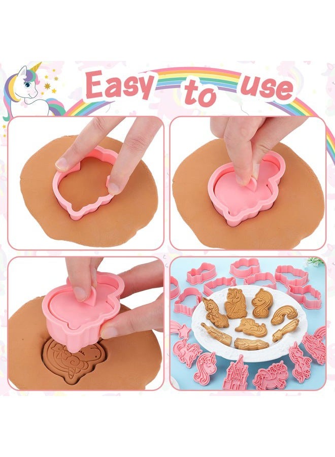 Suclain 8 Pcs Unicorn Cookie Cutters with Plunger Stamps Set Unicorn Shape Embossing Cookie Stamp Pink Animal Unicorn Cracker Mold 3D Cookie Stamped Embossed Kitchen Bakeware Tool for Party Supply - Image 4