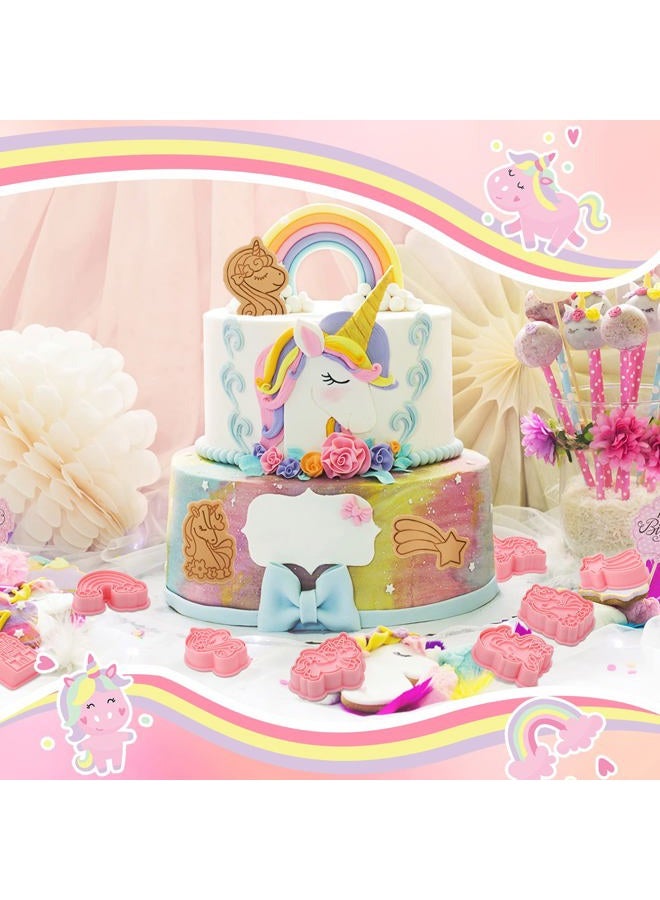 Suclain 8 Pcs Unicorn Cookie Cutters with Plunger Stamps Set Unicorn Shape Embossing Cookie Stamp Pink Animal Unicorn Cracker Mold 3D Cookie Stamped Embossed Kitchen Bakeware Tool for Party Supply - Image 3