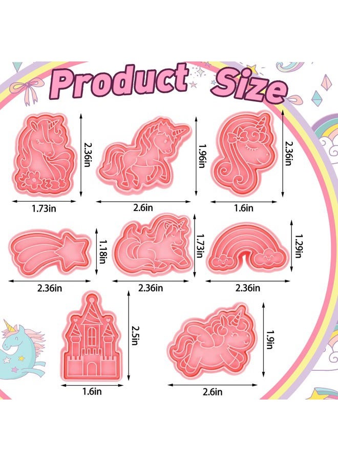 Suclain 8 Pcs Unicorn Cookie Cutters with Plunger Stamps Set Unicorn Shape Embossing Cookie Stamp Pink Animal Unicorn Cracker Mold 3D Cookie Stamped Embossed Kitchen Bakeware Tool for Party Supply - Image 2