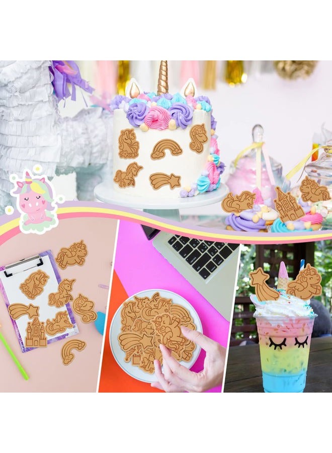 Suclain 8 Pcs Unicorn Cookie Cutters with Plunger Stamps Set Unicorn Shape Embossing Cookie Stamp Pink Animal Unicorn Cracker Mold 3D Cookie Stamped Embossed Kitchen Bakeware Tool for Party Supply - Image 5