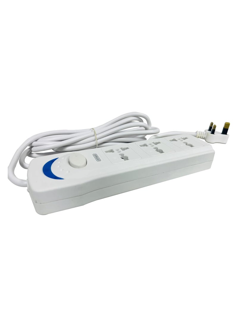 FARROBIZZ - EX-1242 Power Socket with 3 Way Outlets and Extension Cord, 3 Meter Length, White - Image 1