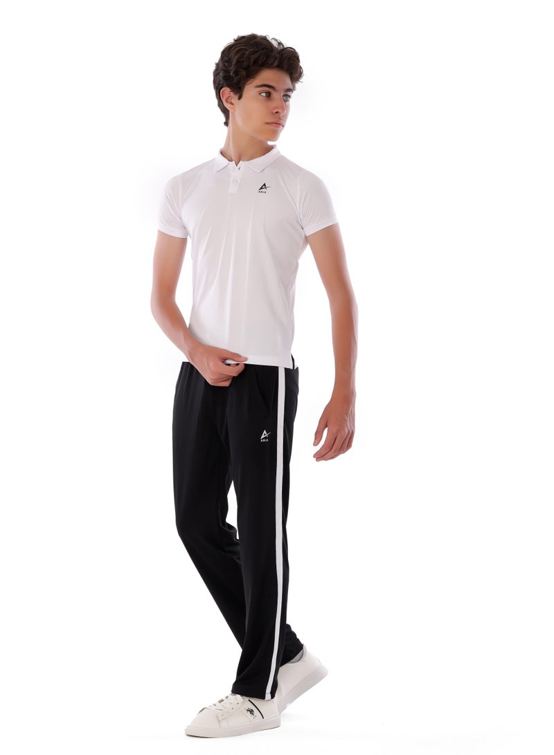 ANJA Boys Black Stripe Track Pants – Sporty Side Stripe Joggers for kids - Image 1