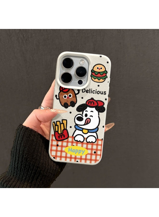 NIBEMINENT Fries And Burger Puppy Protective TPU Case Cover For iPhone 15 Plus, White
