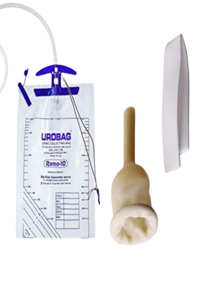 Alpha Basics 5pcs Male Urinal External Catcher 25mm (Med) with 2 Urine Night Bag (2+5 Kit), Beige - Image 1