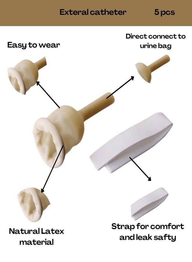 Alpha Basics 5pcs Male Urinal External Catcher 25mm (Med) with 2 Urine Night Bag (2+5 Kit), Beige - Image 4