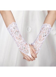 Zerodis Zerodis Lacey Ivory Rhinestone Fingerless Gloves for Brides Accessory Wedding Prom Party, Bandage Long Gloves, Evening Dress Gloves for Party Prom Opera(White)  - Image 2