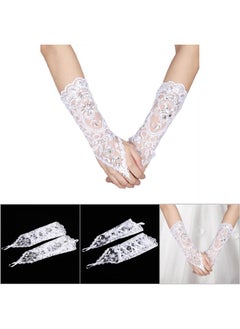 Zerodis Zerodis Lacey Ivory Rhinestone Fingerless Gloves for Brides Accessory Wedding Prom Party, Bandage Long Gloves, Evening Dress Gloves for Party Prom Opera(White)  - Image 3