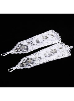 Zerodis Zerodis Lacey Ivory Rhinestone Fingerless Gloves for Brides Accessory Wedding Prom Party, Bandage Long Gloves, Evening Dress Gloves for Party Prom Opera(White)  - Image 5