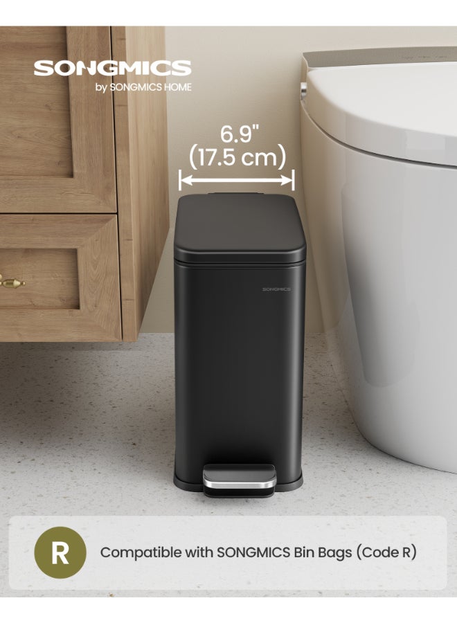 SONGMICS صندوق قمامة الحمام من سونغميكس، سعة 2.6 جالون (10 ل) صندوق قمامة صغير مع غطاء، نحيف للمساحات الصغيرة، صندوق قمامة من الفولاذ المقاوم للصدأ، إغلاق ناعم، أسود - Image 2