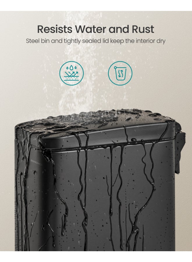 SONGMICS صندوق قمامة الحمام من سونغميكس، سعة 2.6 جالون (10 ل) صندوق قمامة صغير مع غطاء، نحيف للمساحات الصغيرة، صندوق قمامة من الفولاذ المقاوم للصدأ، إغلاق ناعم، أسود - Image 4