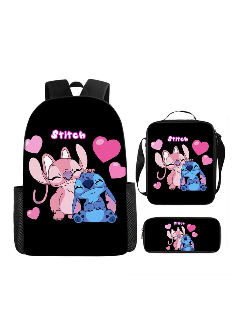 Anime Stitch Three Piece School Bag for Primary and Secondary School Students Large Capacity Backpack Backpack 