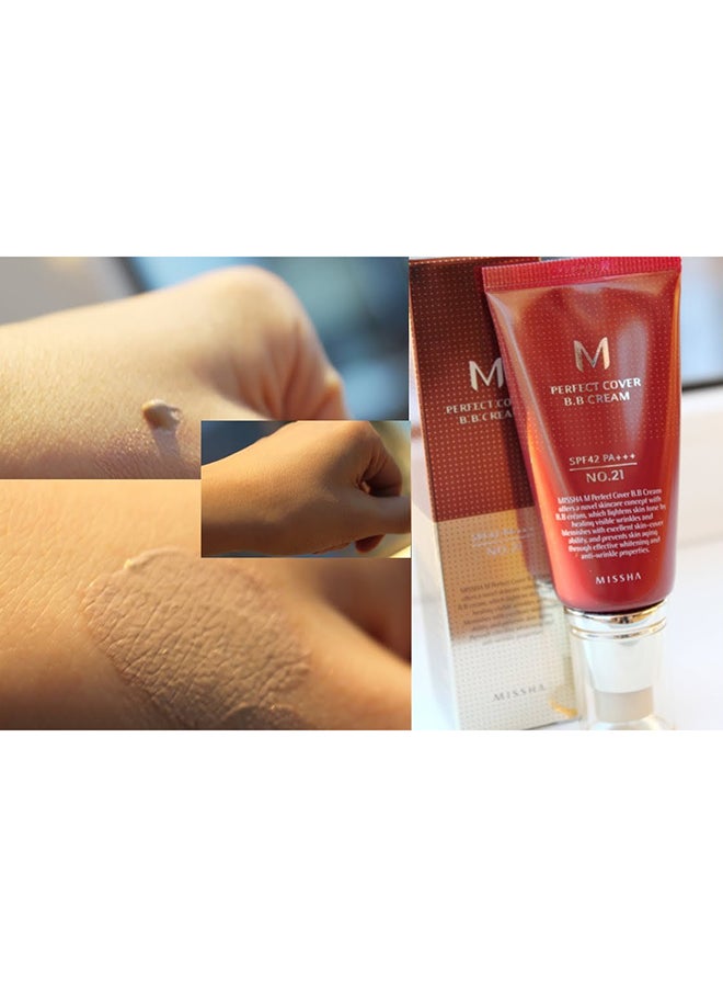 Missha M Perfect Cover BB Cream With SPF42 PA+++ No. 21 Light Beige - Image 3