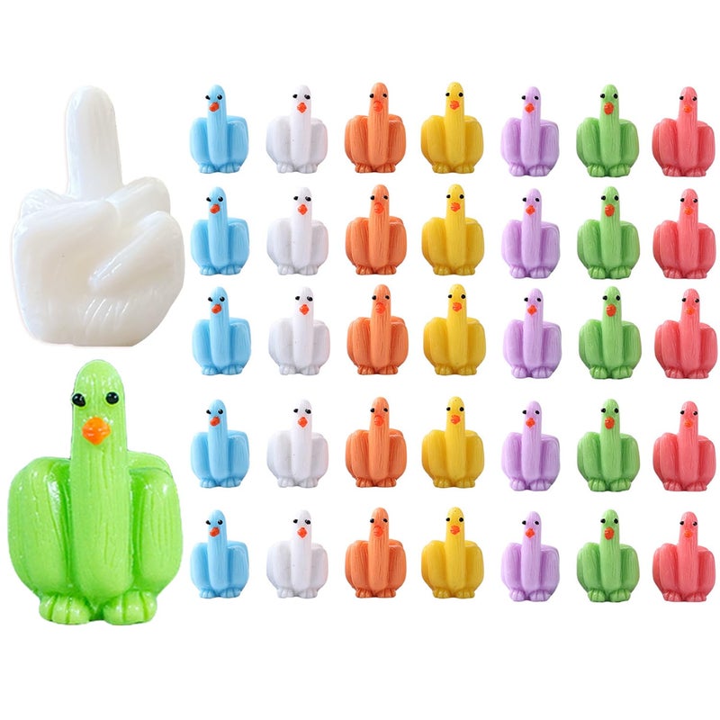 TSCVPJL 35Pcs Middle Finger Duck Funny Mini Ducks Tiny Ducks to Hide Prank Colorful Mini Resin Ducks Tiny Duck Gag Gifts for Adult Small Ducks to Hide for Dollhouse Office Car Accessories Decor H 11in - Image 3