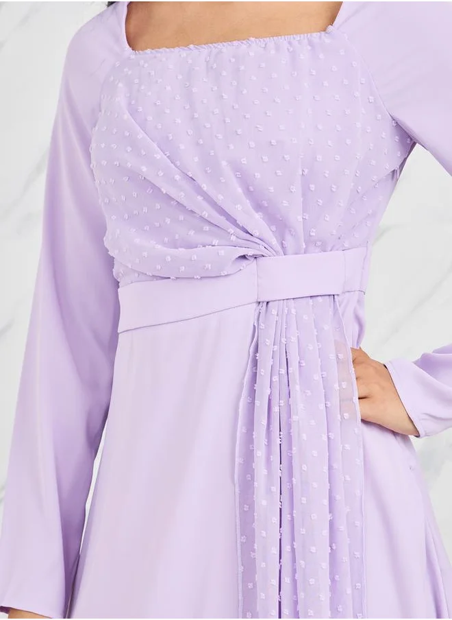 ستايلي Dobby Detail Square Neck A-Line Midi Dress