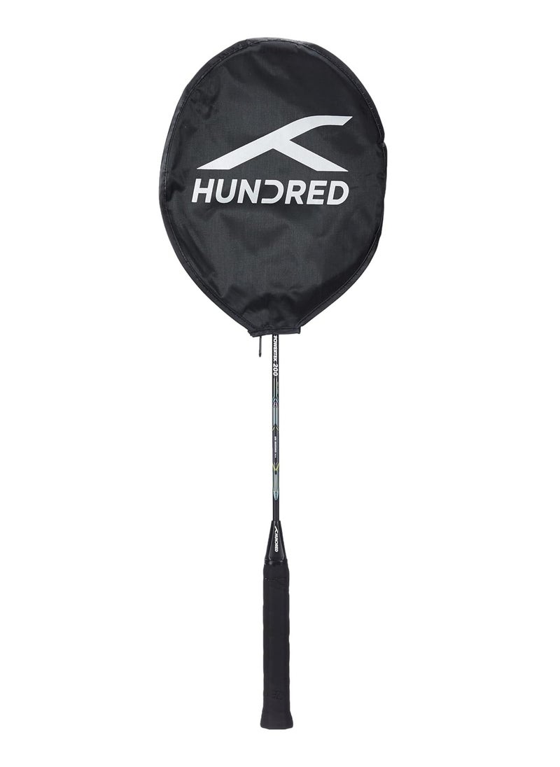 HUNDRED - Powertek 200 PRO Badminton Racquet with Head Cover | Size: Standard | Grip Size:G5) | Strung | Material: Aluminium | For Intermediate Players | Weight: 95 grams | Maximum String Tension - 18-20lbs - Image 1