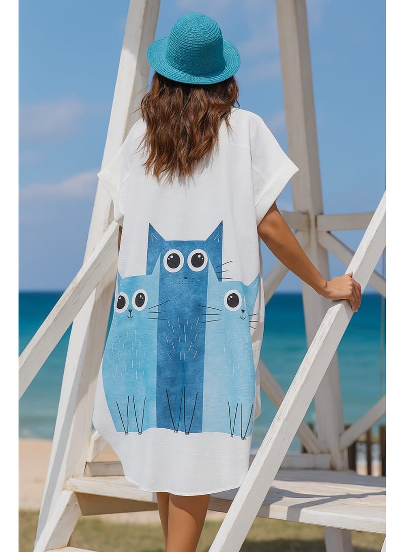 Mr.joe Mr Joe Playful Cat Print Oversize Beach Cover-Up 2732 