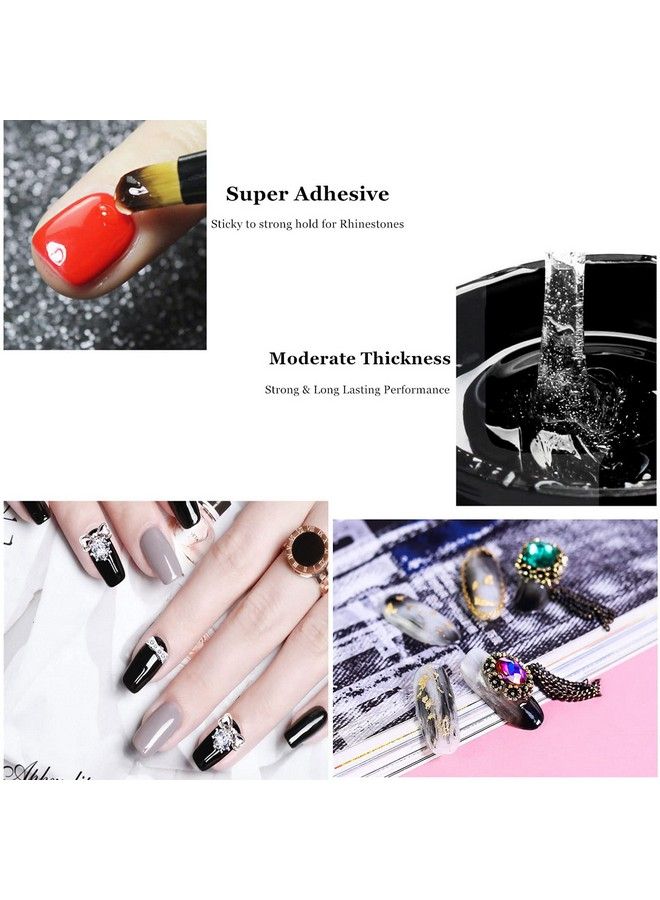 LiBiuty 2Pcs 8Ml Nail Art Rhinestone Glue Gel Rhinestone Adhesive With Tweezer For Gem Stones + Dualended Dotting Brush Pen +3Pcs Nail Art Brush Set - Image 4